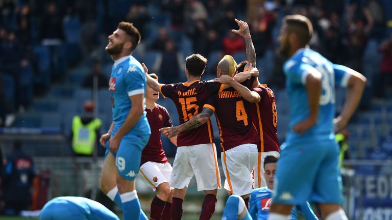 Radja Nainggolan celebrates his winning goal against Roma