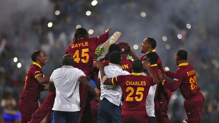 The West Indies celebrate after claiming their second World T20 title 