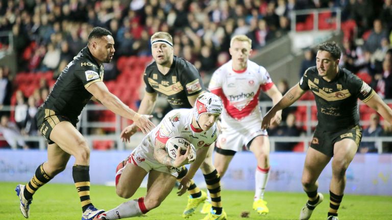 Theo Fages scores St Helens' first try against Catalans