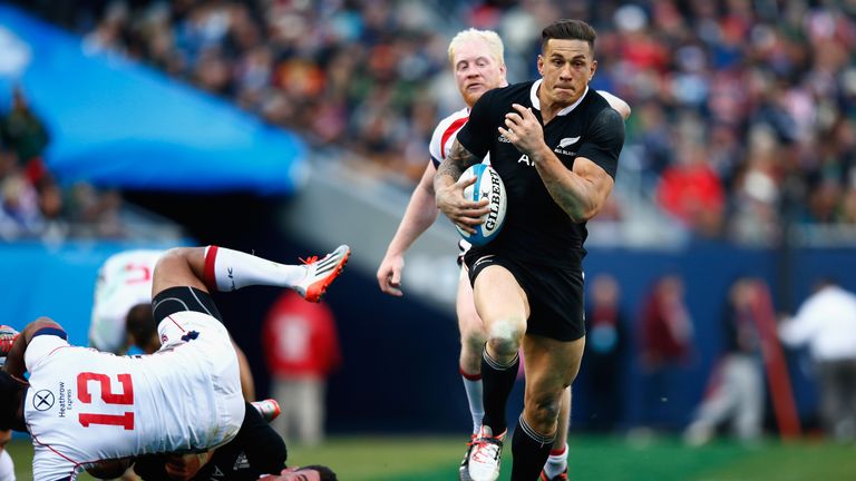 CHICAGO, IL - NOVEMBER 01:  Sonny Bill Williams of the All Blacks is trybound as Ryan Crotty looks up during the International Test Match between the Unite