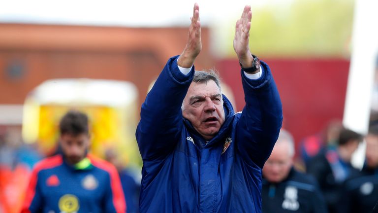 Sunderland's English manager Sam Allardyce celebrates after a draw at Stoke