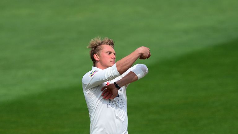 TAUNTON, ENGLAND - MAY 20:  Scott Borthwick of Durham bowls during day two of the LV County Championship Division One match between Somerset and Durham at 