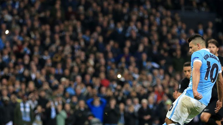 Manchester City's Sergio Aguero misses a penalty during the UEFA Champions League Quarter Final, Second Leg v PSG