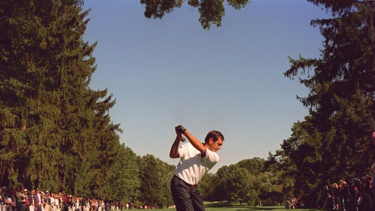 19 SEP 1995:  SEVE BALLESTEROS OF SPAIN DRIVES OFF THE SEVENTH TEE DURING THE FIRST OFFICIAL PRACTICE ROUND AT THE 1995 RYDER CUP AT OAK HILL COUNTRY CLUB 