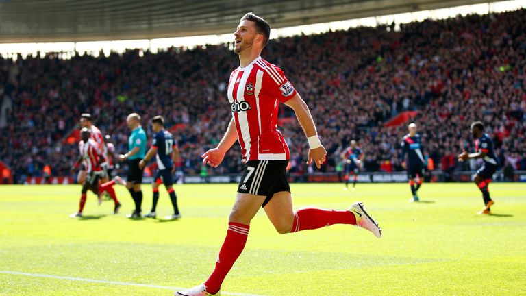 Shane Long of Southampton celebrates scoring his team's first goal against Newcastle