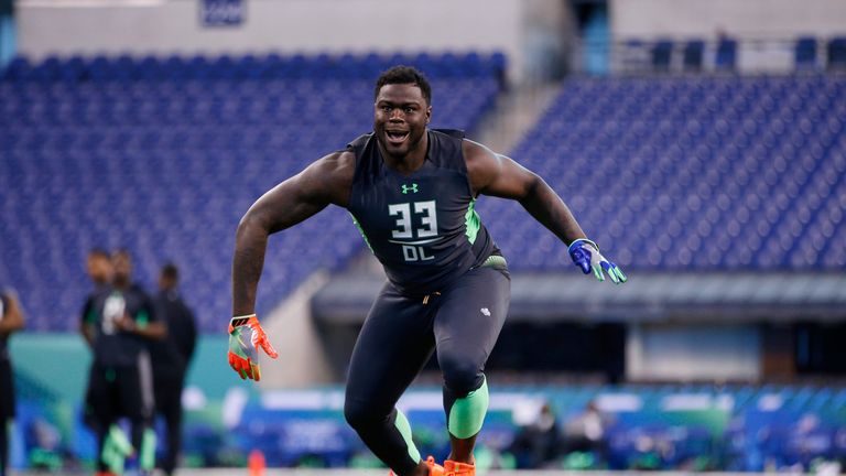 Lawson is put through his paces at the 2016 NFL Scouting Combine at Lucas Oil Stadium, Indianapolis