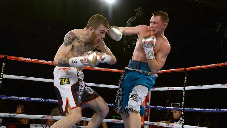 Shayne Singleton (R) in action against Sam Eggerton 