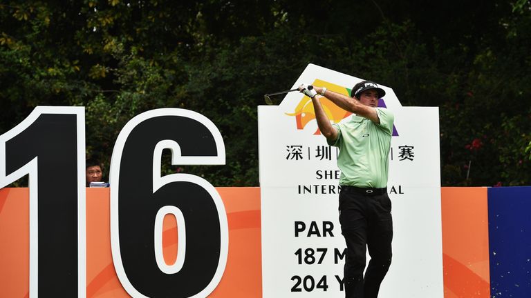 Bubba Watson of USA plays a shot during the third round of the Shenzhen International in 2015