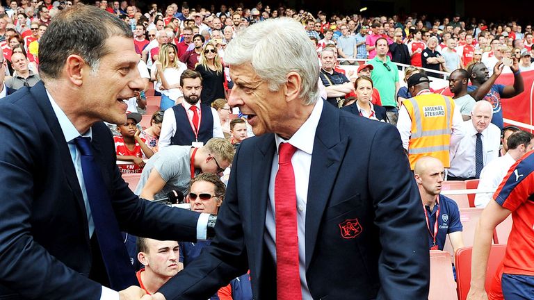 Arsenal boss Arsene Wenger with West Ham counterpart Slaven Bilic (l) earlier in the season