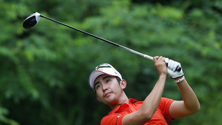 Soomin Lee of South Korea plays a shot during the final round of the Shenzhen International at Genzon Golf Club