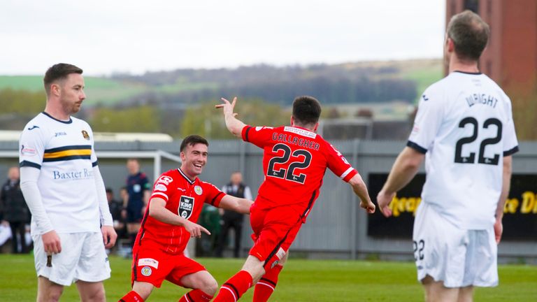 Calum Gallagher (22) celebrates after opening the scoring for St Mirren at Dumbarton