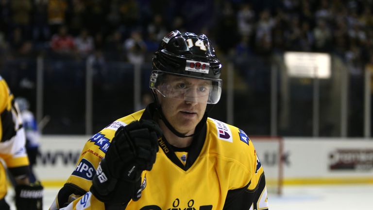 Nottingham Panthers' Stephen Schultz celebrates scoring his side's first goal 