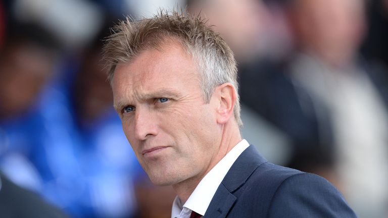 CREWE, ENGLAND - SEPTEMBER 07: Steve Davis manager of Crewe Alexander watches during their Sky Bet League  1