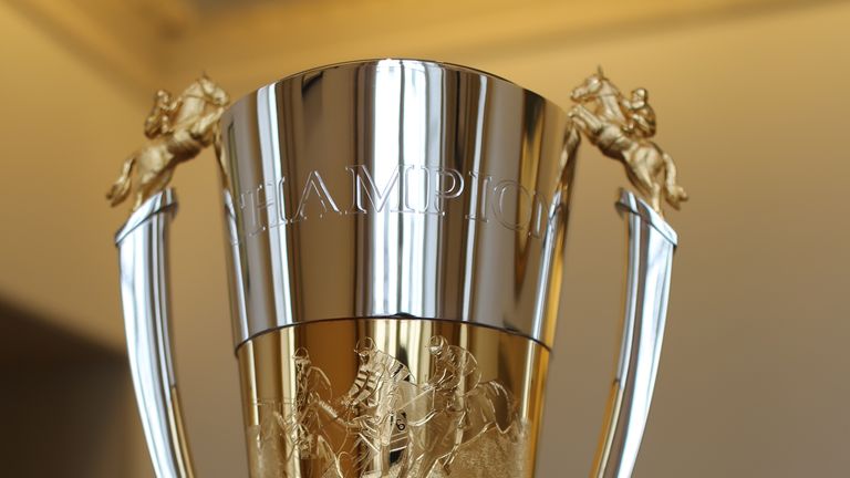 The trophy for the 2015/16 Stobart Jumps Jockeys  Championship, won by Richard Johnson.