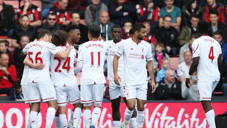 Daniel Sturridge celebrates after doubling Liverpool's lead against Bournemouth