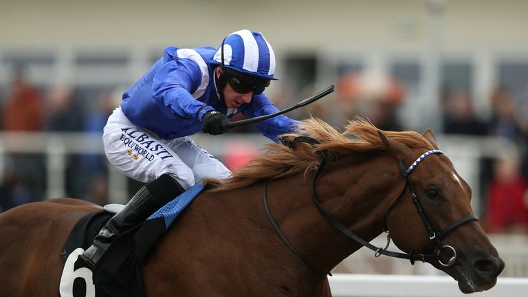 Taqdeer ridden by Paul Hanagan wins the Play the £2.25 Million Scoop6 Today Maiden Stakes during Dubai Duty Free Spring Saturday at Chelmsford.