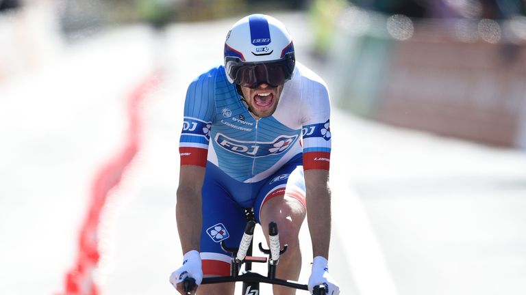 Thibault Pinot of FDJ competes during the fourth stage of the 70th Tour de Romandie UCI World Tour, a 15 km individual time-trial in Sion