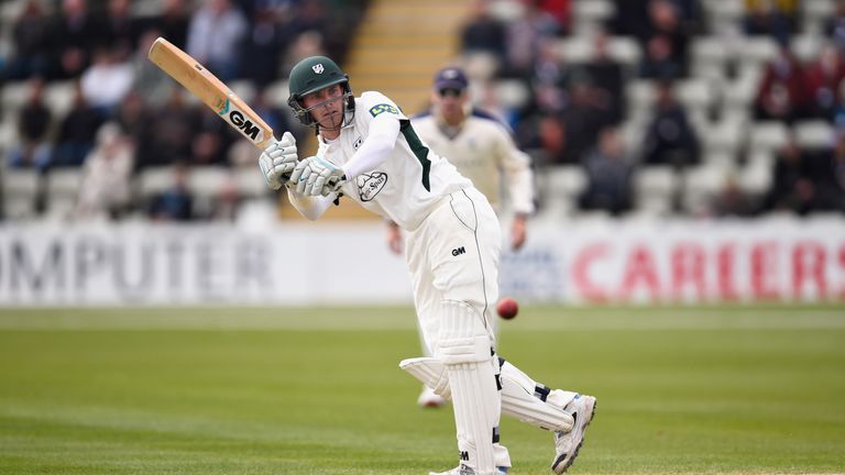 WORCESTER, ENGLAND - APRIL 12:  Worcestershire batsman Tom Fell flicks a ball to the boundary 