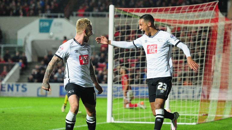 Tom Ince celebrates with Johnny Russell