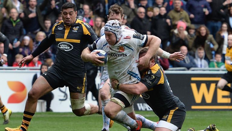 Tom Waldron of Exeter Chiefs during the European Rugby Champions Cup Quarter Final match between Wasps and Exeter Chiefs 