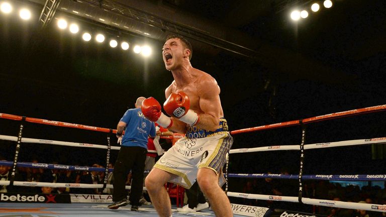  Tommy Coyle celebrates beating Martin Gethin after their Lightweight contest at The Hull Arena on March 7, 2015 
