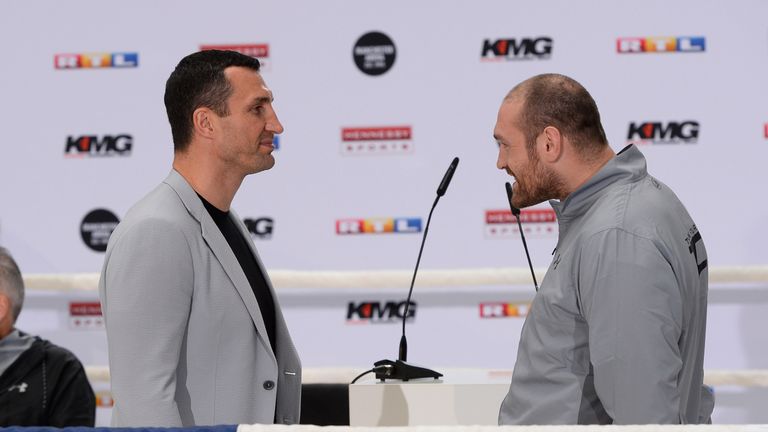 Tyson Fury (R) and Wladimir Klitschko faced off again in Cologne