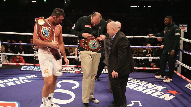 Tyson Fury joined Hughie in the ring to compare belts!