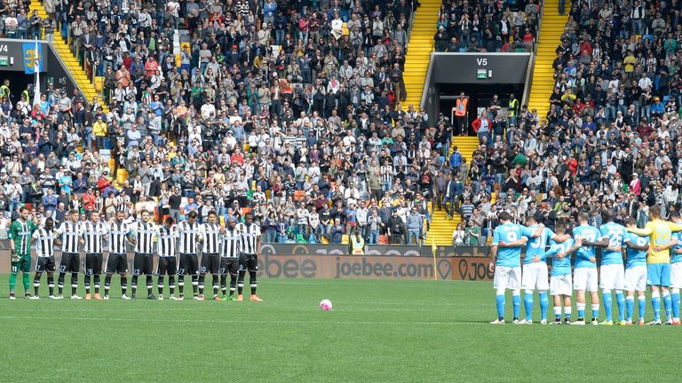 Udinese and Napoli players observe a moment of silence in memory of Cesare Maldini