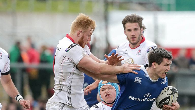 Ulster vs Leinster .Ulster's Rory Scholes and Luke Marshall with Johnny Sexton of Leinster.Mandatory Credit ..INPHO/Morgan Treacy