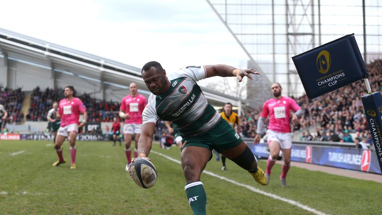 Vereniki  Goneva scores his second and Leicester's fourth try