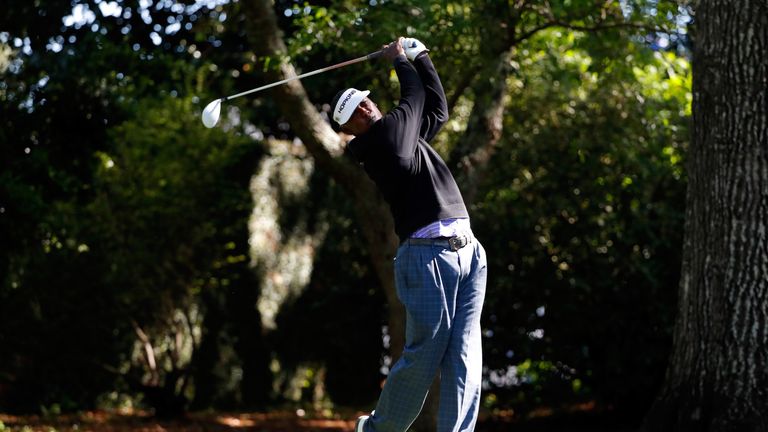 Vijay SIngh in action during the first round of The Masters