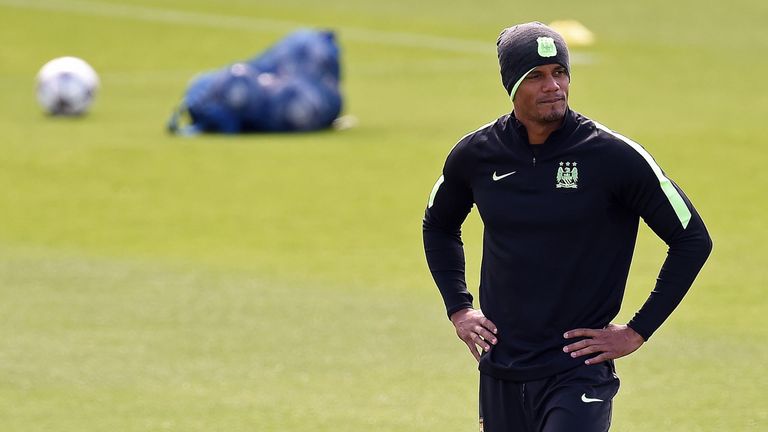 Manchester City's Belgian defender Vincent Kompany attends a team training session