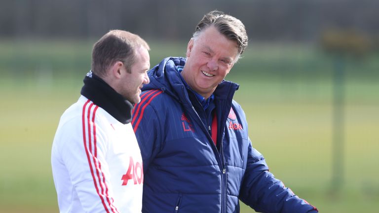 Van Gaal and Rooney share a joke at training on Friday