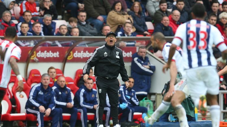 West Bromwich Albion manager Tony Pulis reacts during the Barclays Premier League match between Sunderland and West Brom