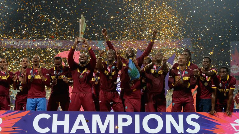 West Indies celebrate after beating England to win the World T20