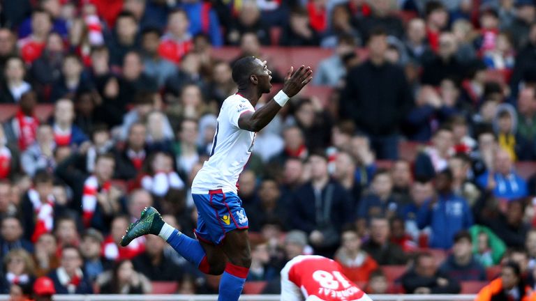 Yannick Bolasie of Crystal Palace celebrates after scoring his team's first goal