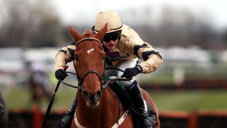 Yorkhill ridden by jockey Paul Townend wins the EZ Trader Mersey Novices' Hurdle during Grand National Day of the Crabbie's Grand National Festival at Aint