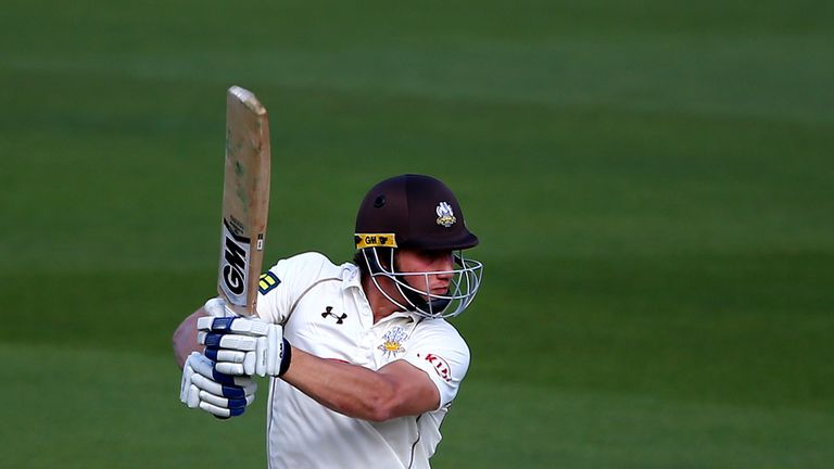 LONDON, ENGLAND - MAY 10: Zafar Ansari of Surrey hits out during day one of the LV County Championship Divison Two match between Surrey v Leicestershire at