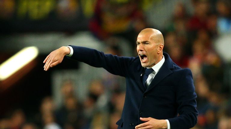  Zinedine Zidane, Head Coach of Real Madrid CF reacts on the touchline during the La Liga match between FC Barcelona and Real Madrid CF 