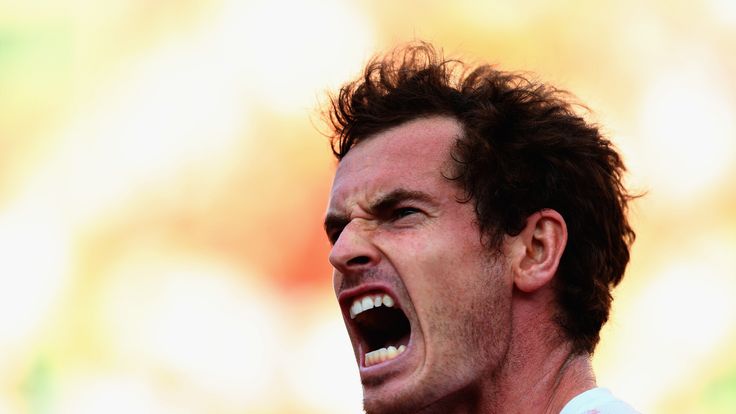 Andy Murray of Great Britain celebrates a point in his Men's Semi Final match against Novak Djokovic of Serbia  on day thirteen o