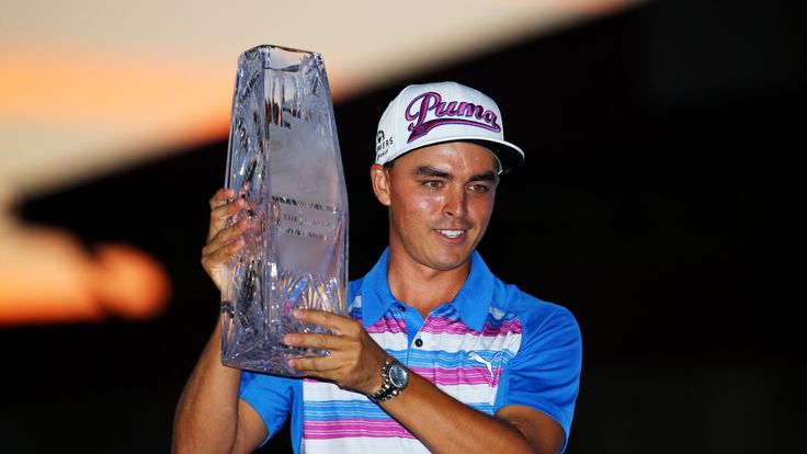 Rickie Fowler celebrates with the winner's trophy after the final round of THE PLAYERS Championship at TPC Sawgrass, PGA Tour, 10 May 2015