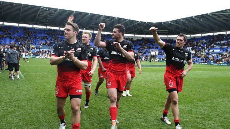 Saracen celebrate their Champions Cup semi-final victory over Wasps at Madejski Stadium