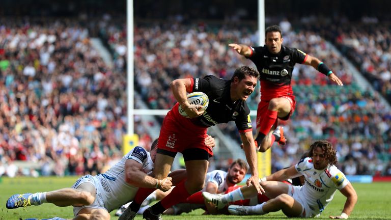 Alex Goode goes over for Sarries