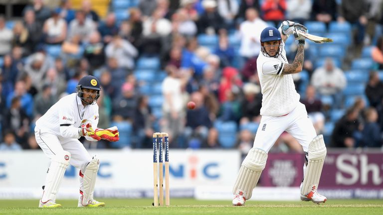 Alex Hales of England bats during day one of the 1st Investec Test match at Headingley on May 19, 2016 in Leeds, England