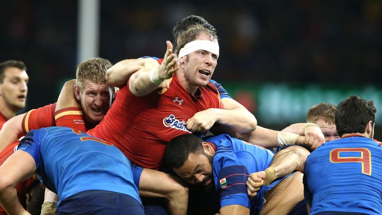 CARDIFF, WALES - FEBRUARY 26:  Alun Wyn Jones of Wales is caught in the maul during the RBS Six Nations match between Wales and France at the  Principality