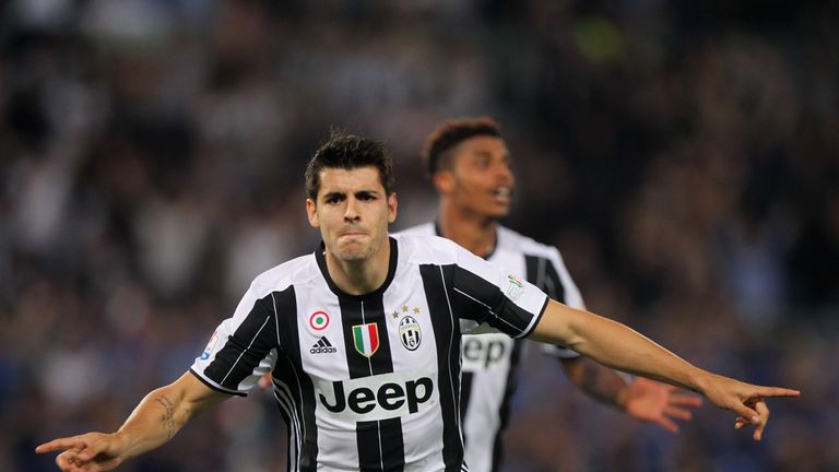 Alvaro Morata of Juventus FC celebrates after scoring the opening goal