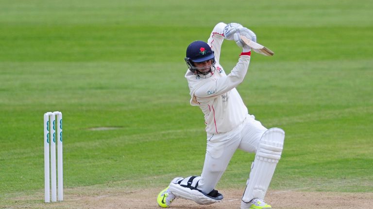 Alviro Petersen of Lancashire drives during Day One of the Specsavers County Championship match between Somerset and Lancashire at the County Ground