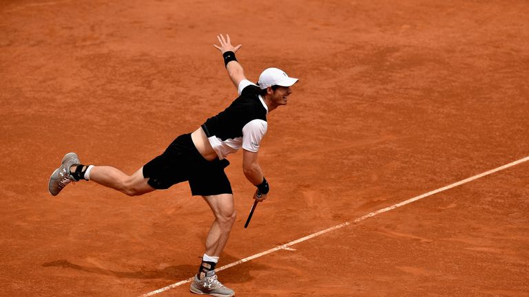 Andy Murray of Great Britain serves in his match against Mikhail Kukushkin of Kazakshtan on Day Four of The Internazionali BNL d'Ita