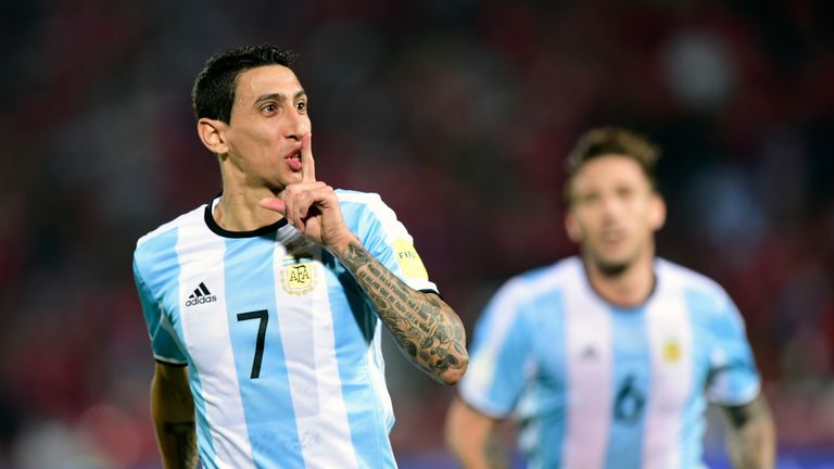 Argentina's Angel Di Maria celebrates after scoring