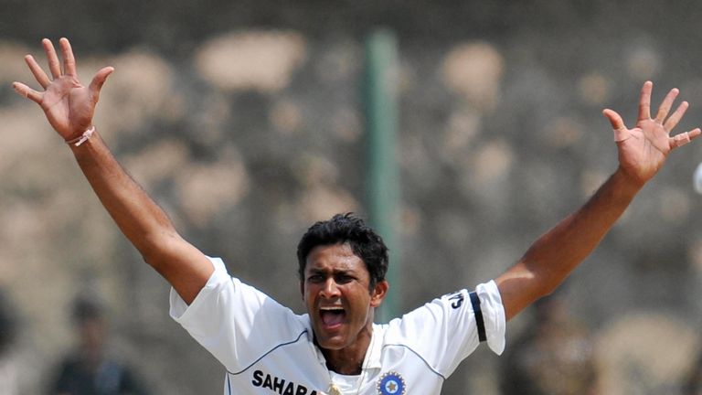 Indian cricket captain Anil Kumble makes an unsuccessful appeal for a LBW decision against Sri Lanka